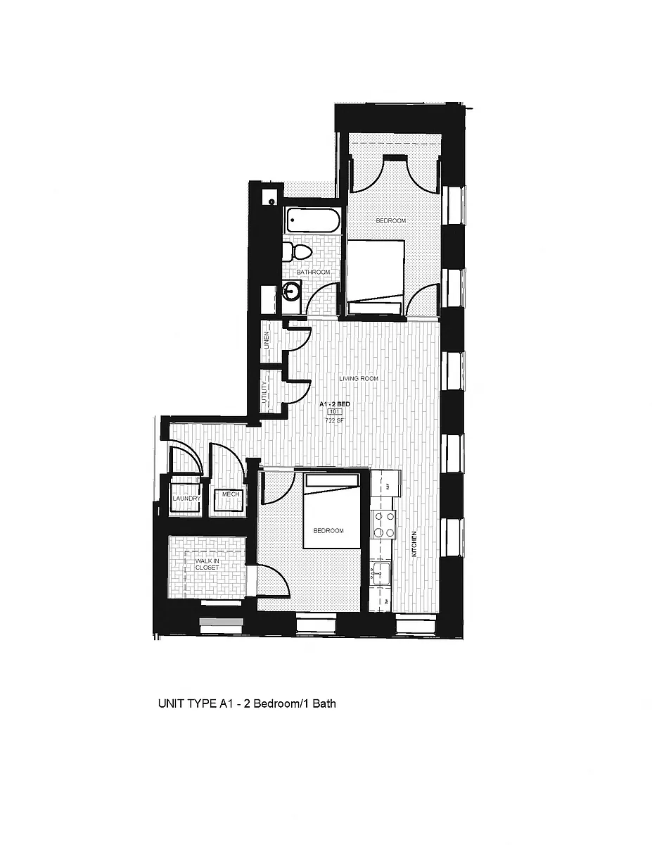 Floor plan 2 Bedroom, 1 Bathroom
