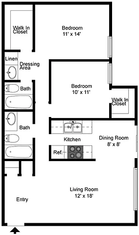 Floor plan 2 Bedroom 1 Bath