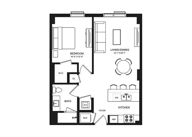 Floor plan 1 Bed/1 Bath-A1M