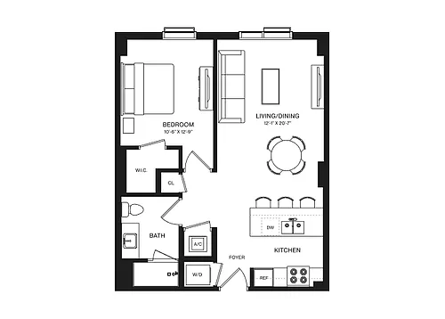 Floor plan 1 Bed/1 Bath-A1M
