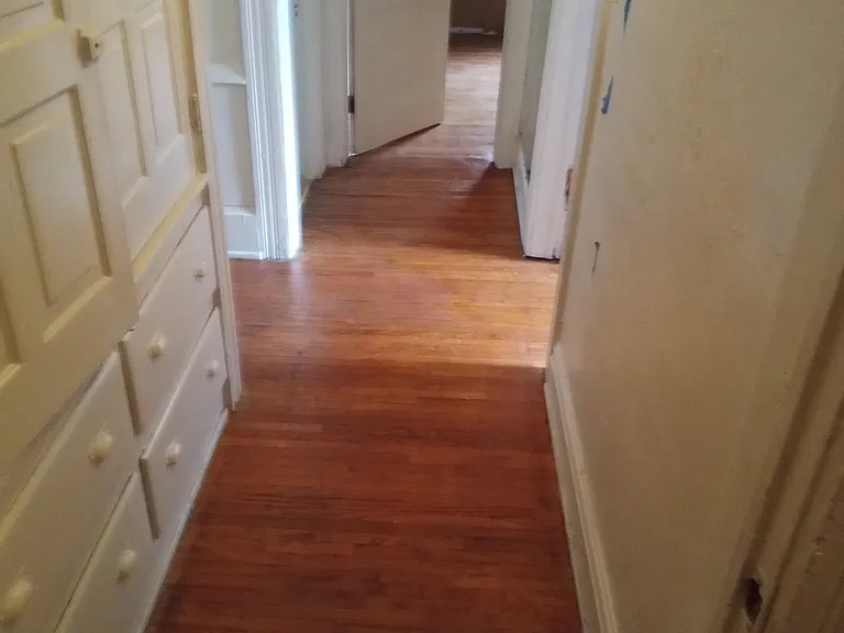 The entire upstairs is glossy hard wood