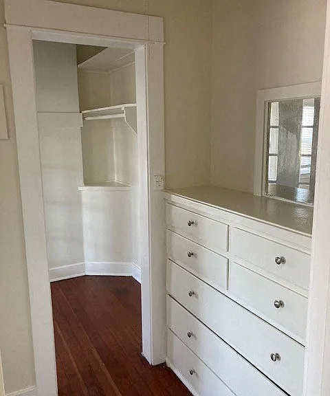 Built-in dresser and shelves at The Western at Rosewood Apartments in Los Angeles, California.