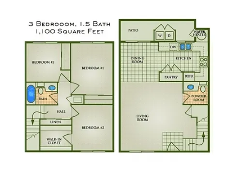 Floor plan 3 Bedrooms 1 and Half Bathrooms