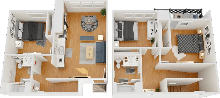 3 Bed 2 Bath Townhome Floorplan Diagram