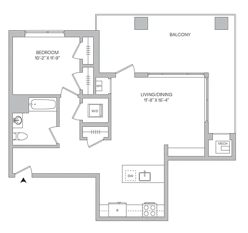 Floor plan A05 - 1BR 1BA (816 SF)