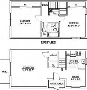 Floor plan Townhouse Garden Apartments- 2 Bed 1 Bath Townhous