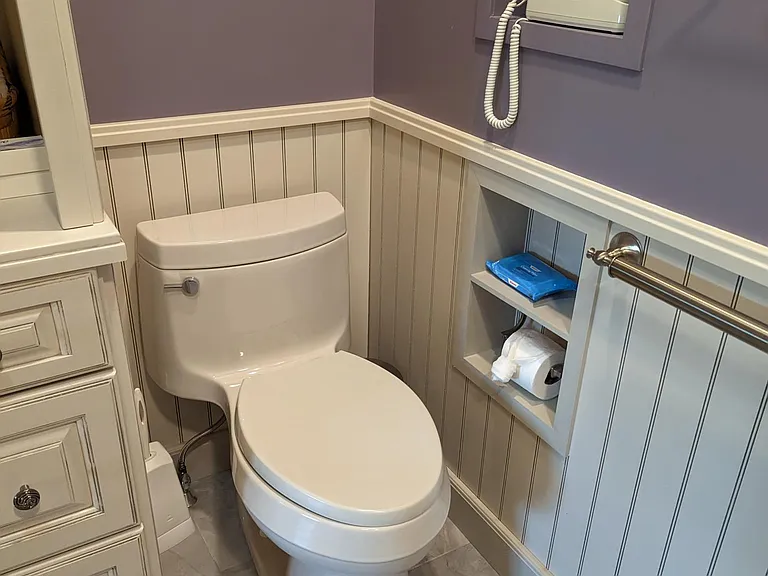 master bathroom comfort height Kohler toilet & grab bar
