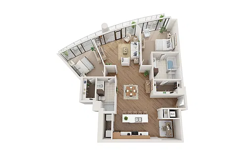 Floor plan 2 BR x 2 BA Flat - B