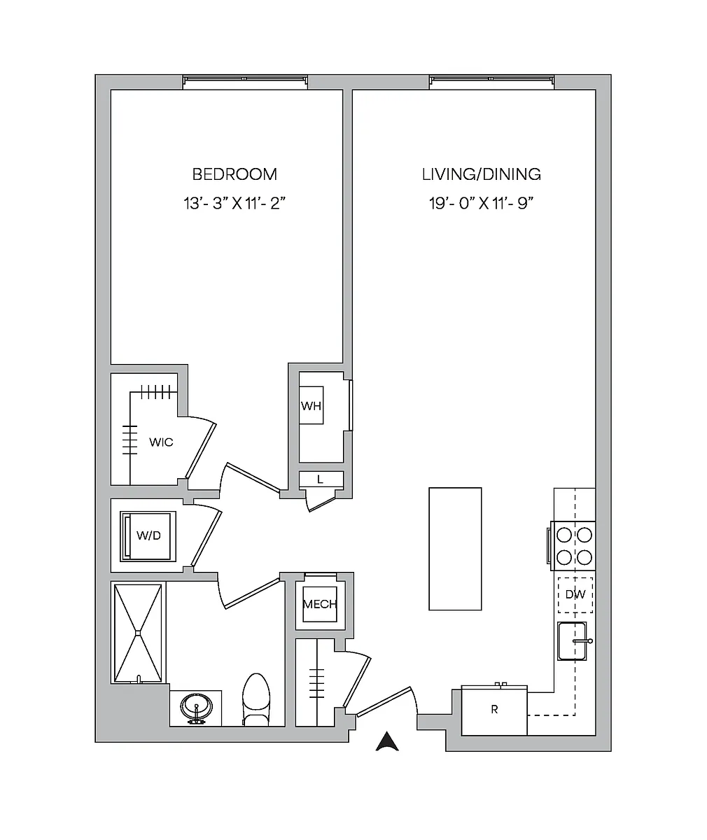 Floor plan A24 1BR 1BA 779 SF