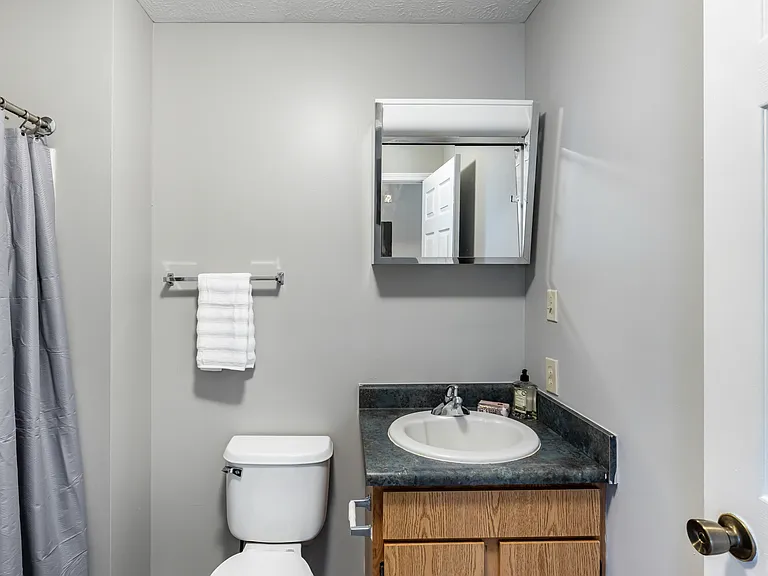 Full bathroom with Hollywood vanity