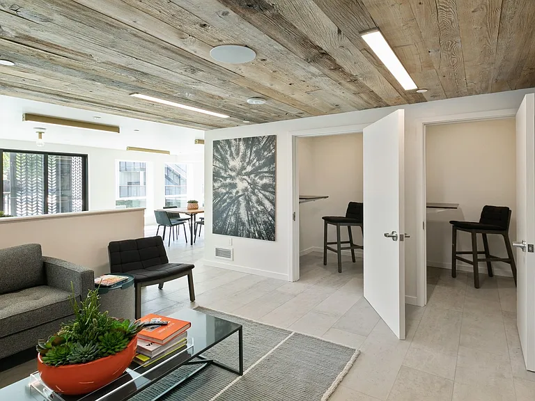 The tech lounge features dedicated booths for added privacy