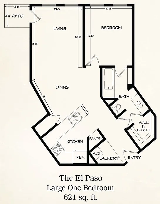 Floor plan 1 Bedroom - The El Paso