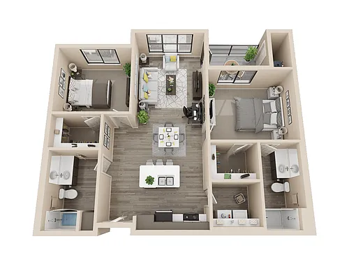 Floor plan B1 - 2x2 1,118 sf