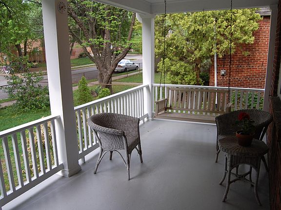 Front porch. Quiet, treelined street one-block off Mount Vernon Avenue.