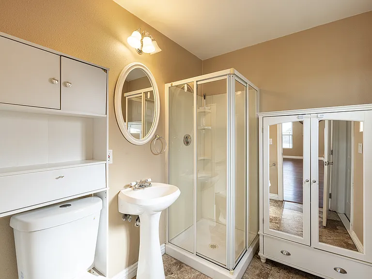 3/4 bath located off family room with door to exterior