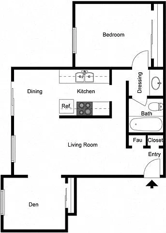 Floor plan 1 Bedroom 1 Bath Den