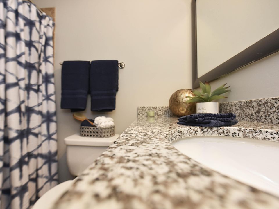 Granite counters in bathroom