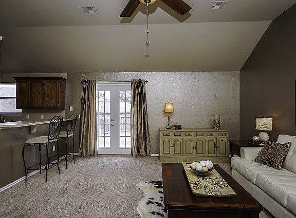 Spacious living room with vaulted ceiling