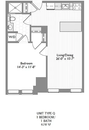 Floor plan 1-Bedroom 1-Bathroom | 626 sqft