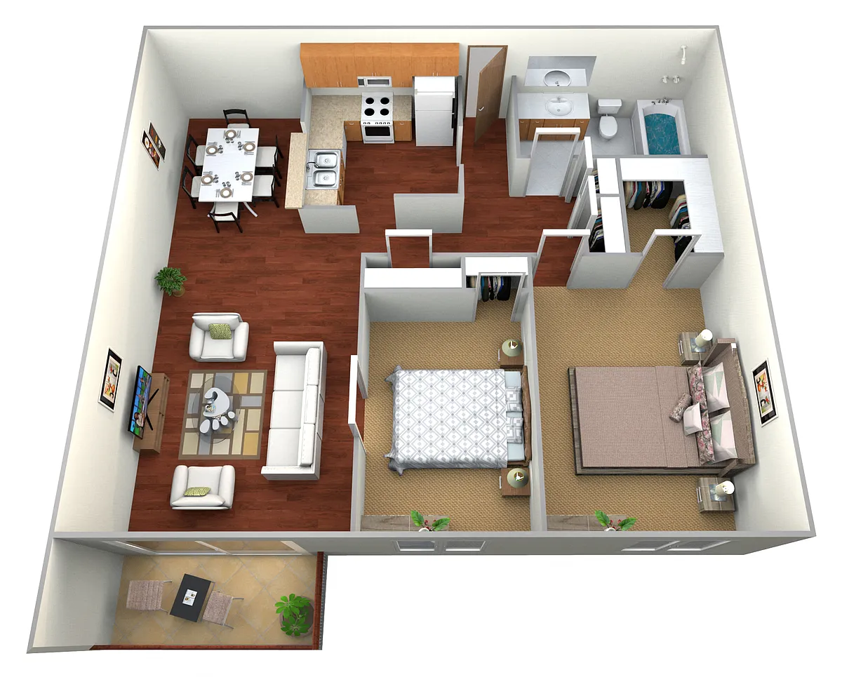 Floor plan Crystal/Waldorf 2 Bed 1 Bath