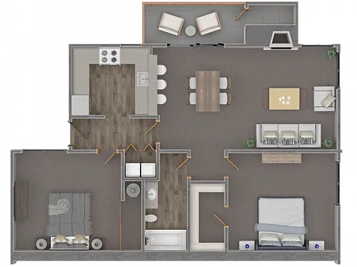 Floor plan 2 Bed + 1 Bath Plus