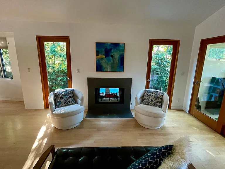 Front seating area, interior/exterior fireplace, perfect light, office to the right