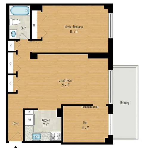 Floor plan 1 Bedroom + Den