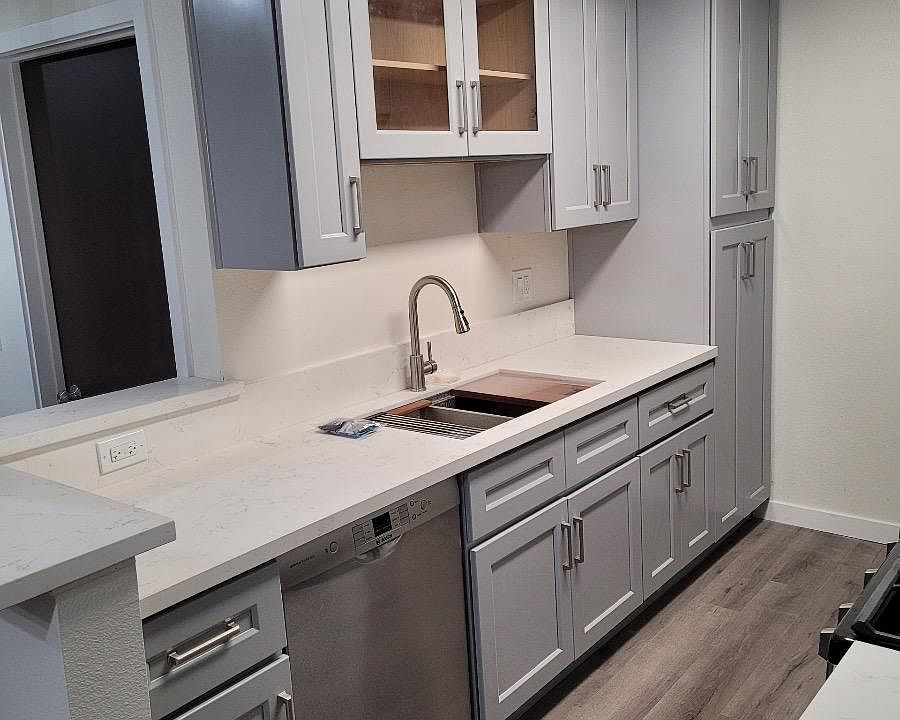 Kitchen with new cabinets and appliances.