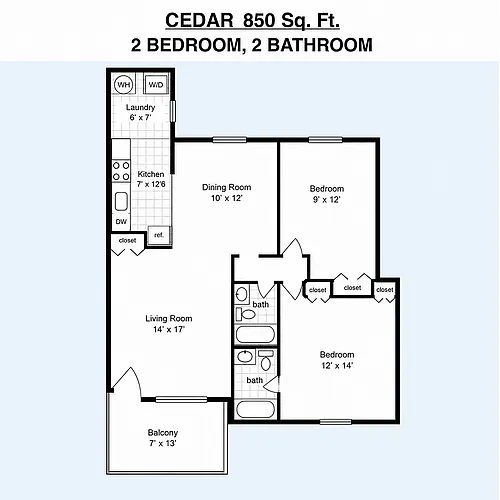 Floor plan Ceder 2BR/2BA