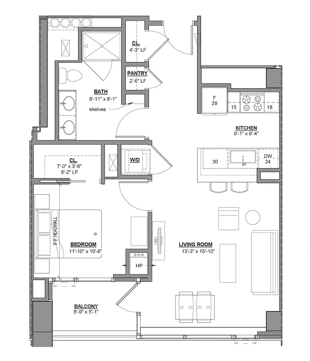 Floor plan 1 Bed/1 Bath-1G-2