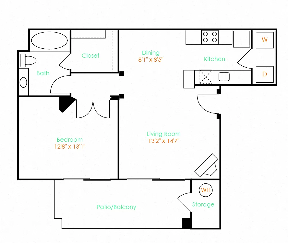 Floor plan 1 Bed 1 Bath