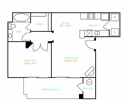 Floor plan 1 Bed 1 Bath