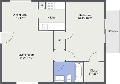 Floor plan 1-Bedroom with No Patio