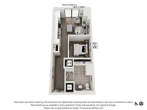 Floor plan One Bedroom One Bath (619 SF)