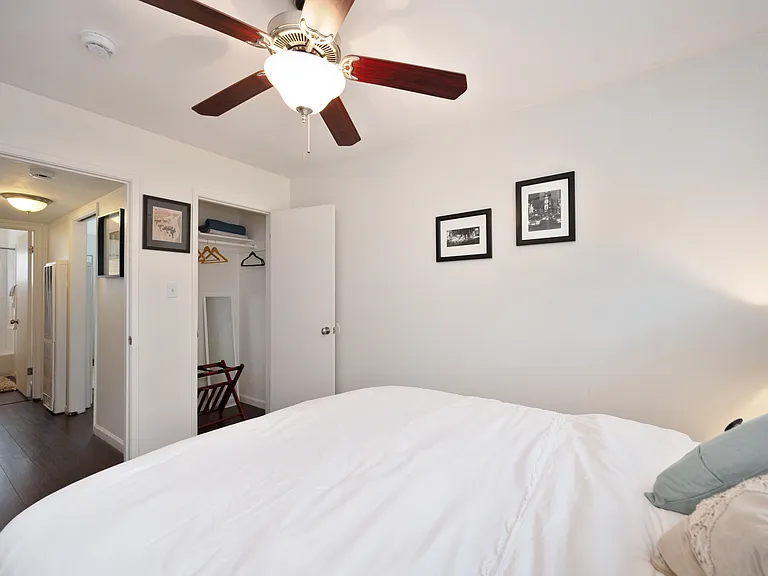 Comfortable bedroom with Queen size bed. Large closet and extra storage
