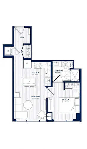 Floor plan 1 Bed/1 Bath-D2