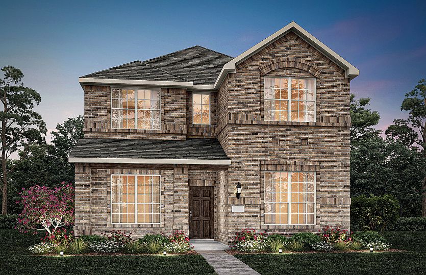 The Courtyard, with covered front porch and 2-car rear entry garage, shown as Exterior A Model repr