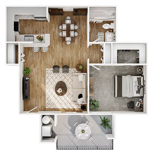 Floor plan 1 Bed, 1 Bath B