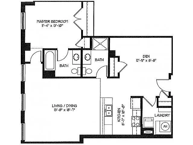 Floor plan 1 Bed 2 Bath