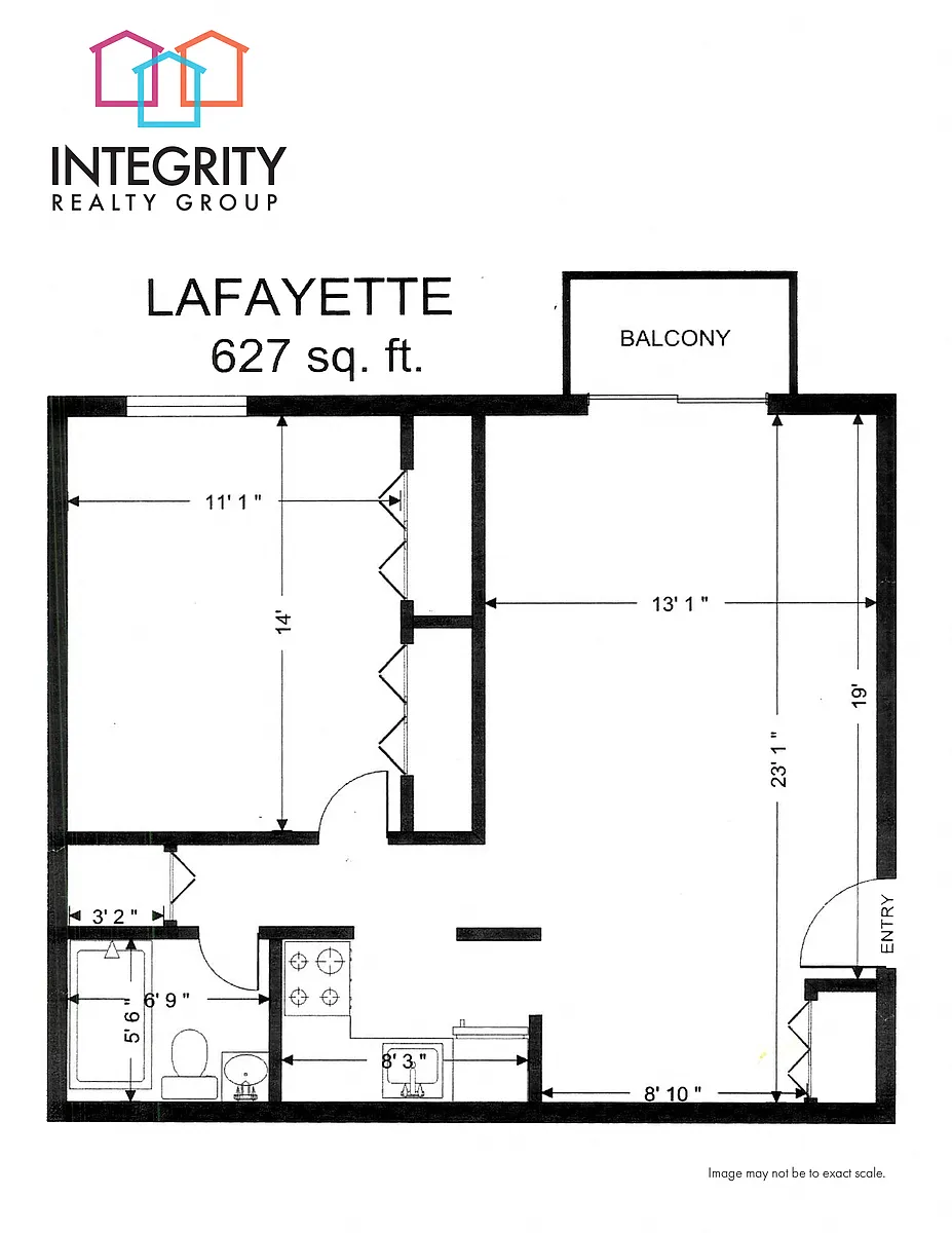 Floor plan 1 Bed/1 Bath/627 sq ft/Renovated