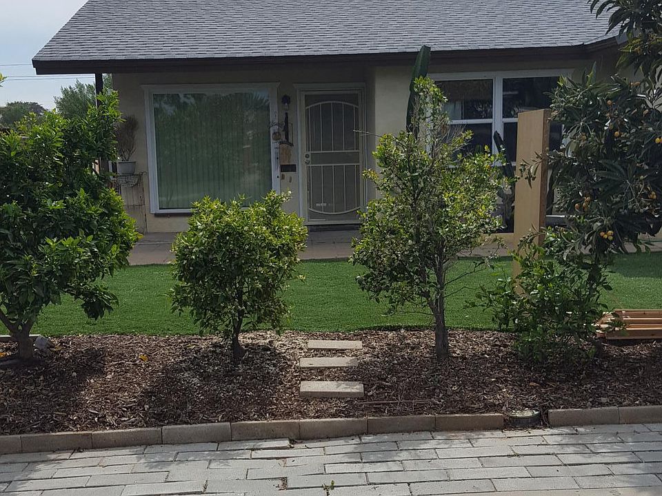 Yard lined with fruit trees.