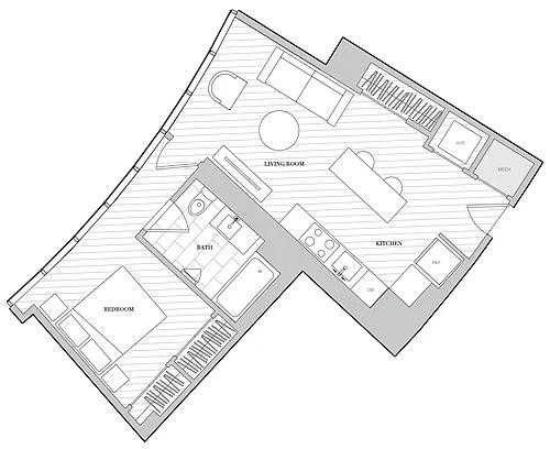 Floor plan 1 Bed 1 Bath B1A