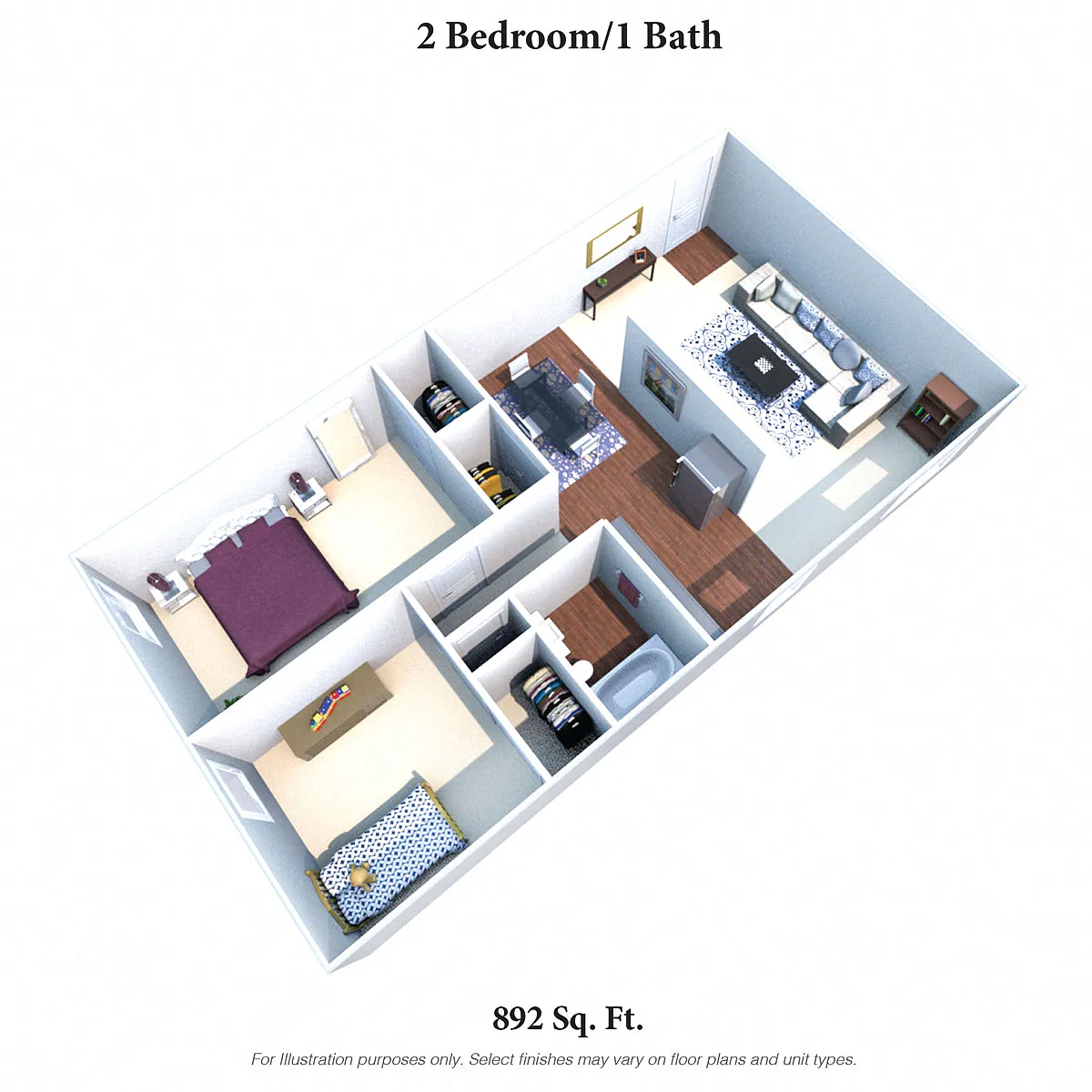 Floor plan 2 Bedroom 1 Bath 892SqFT