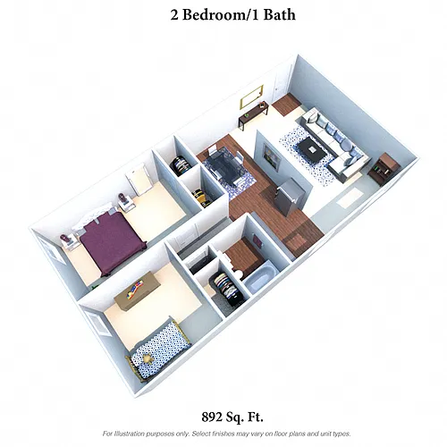 Floor plan 2 Bedroom 1 Bath 892SqFT