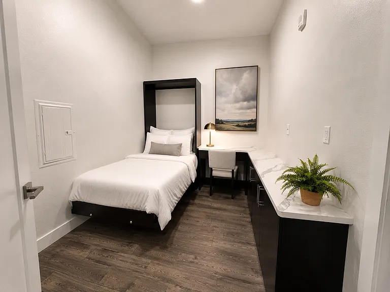 Bonus Flex Room with a custom-built Murphy bed and desk. Great home gym or yoga studio.