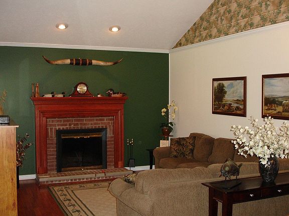 Family room with vaulted ceiling
