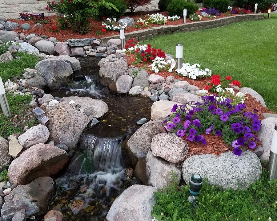 Waterfalls cascading at the front entrance