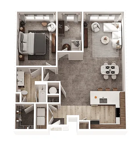 Floor plan 1 Bed 1 Bath + Den (B2)
