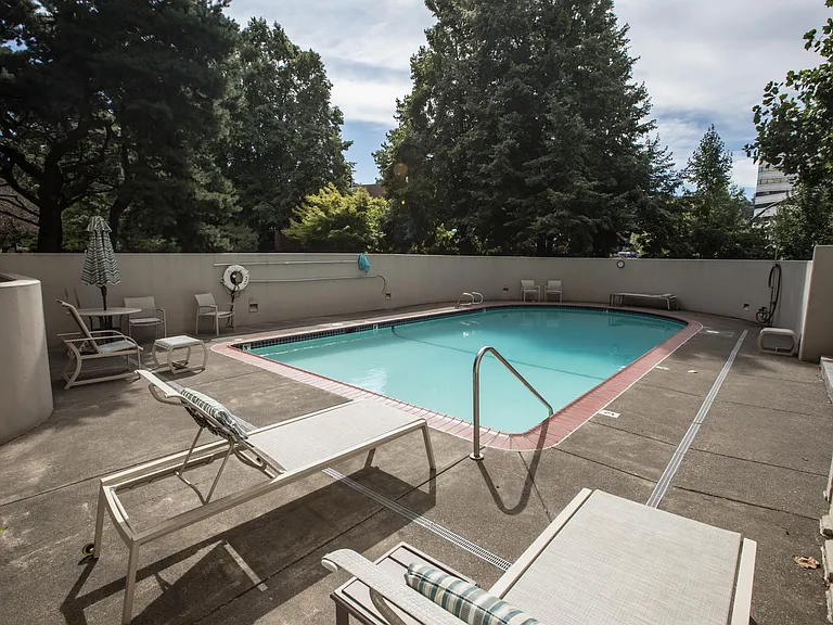One of two pools on site at the American Plaza Towers (APT)