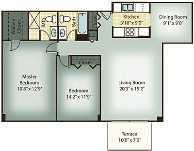 Floor plan 2 BD 2 BA